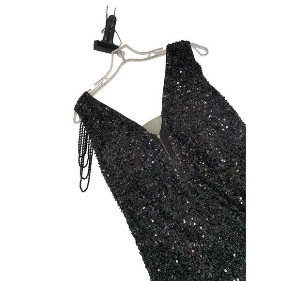 NWT Black Sequin Mermaid Maxi Evening Gown Love & Lemonade Size Xl - Picture 10 of 13